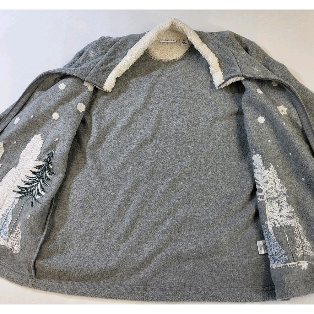 Croft & Barrow Full Zip Jacket Christmas Trees Snowflake Embroidered Gray Fleece - Picture 7 of 9